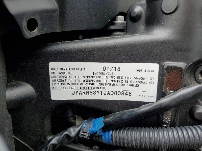 Aukcja sprzedaży 2018 Yamaha Mt09, vin: JYARN53Y1JA000846, numer aukcji: 59302226