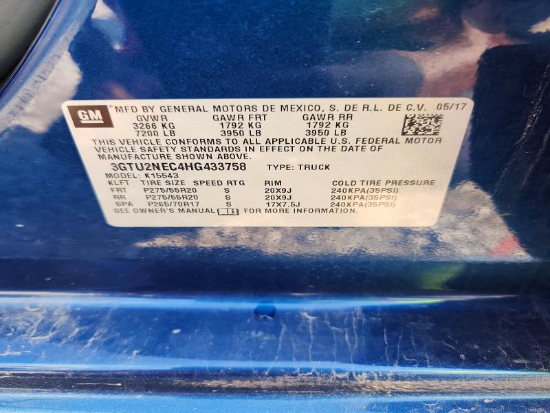 Aukcja sprzedaży 2017 Gmc Sierra, vin: 3GTU2NEC4HG433758, numer aukcji: 58469426