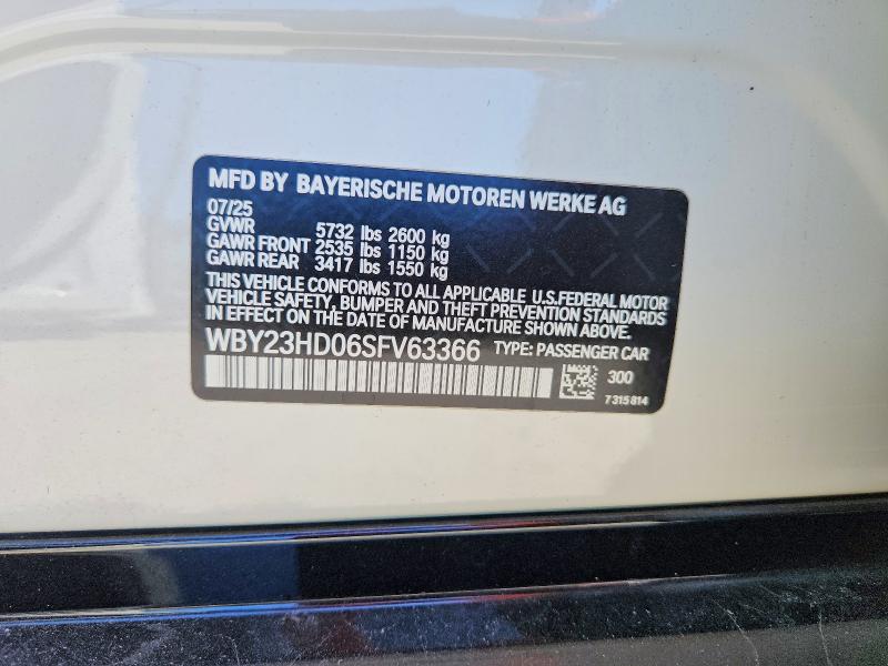 62136936 :رقم المزاد ، WBY23HD06SFV63366 vin ، 2025 Bmw I4 مزاد بيع