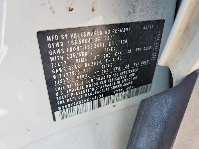 2017 Volkswagen Tiguan მანქანა იყიდება აუქციონზე, vin: WVGBV7AX2HK048738, აუქციონის ნომერი: 59895366