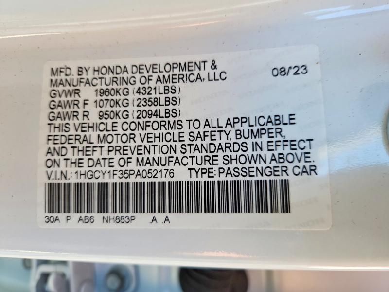 62628546 :رقم المزاد ، 1HGCY1F35PA052176 vin ، 2023 Honda Accord مزاد بيع