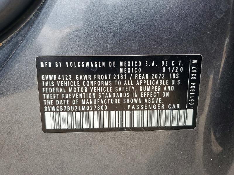 2020 Volkswagen Jetta მანქანა იყიდება აუქციონზე, vin: 3VWCB7BU2LM027800, აუქციონის ნომერი: 62326126