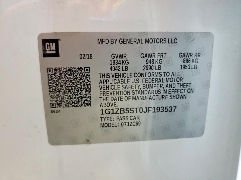 Aukcja sprzedaży 2018 Chevrolet Malibu, vin: 1G1ZB5ST0JF193537, numer aukcji: 62036866