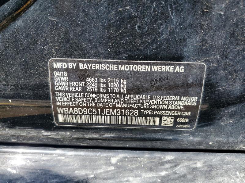 59896396 :رقم المزاد ، WBA8D9C51JEM31628 vin ، 2018 Bmw 330 مزاد بيع