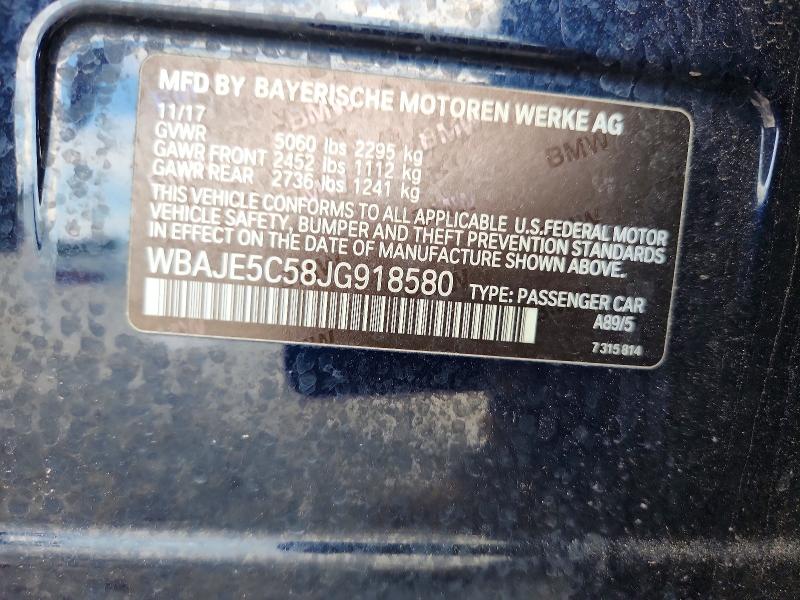 59652606 :رقم المزاد ، WBAJE5C58JG918580 vin ، 2018 Bmw 5 Series مزاد بيع