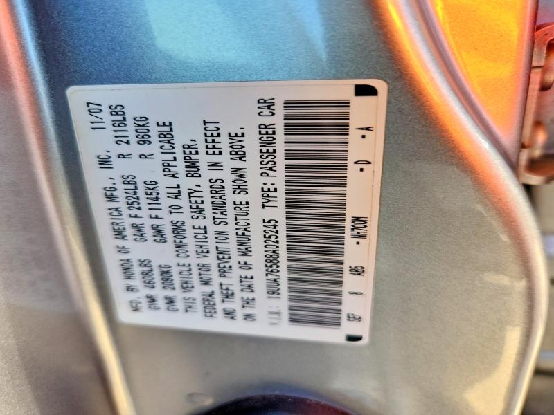 59716266 :رقم المزاد ، 19UUA76588A025245 vin ، 2008 Acura Tl مزاد بيع