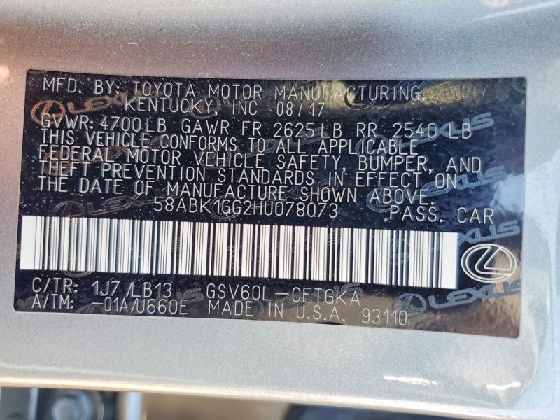 Продаж на аукціоні авто 2017 Lexus Es, vin: 58ABK1GG2HU078073, номер лоту: 60690856