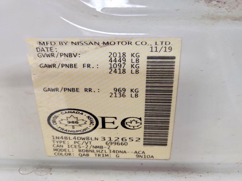 2020 Nissan Altima მანქანა იყიდება აუქციონზე, vin: 1N4BL4DW8LN312652, აუქციონის ნომერი: 60236966