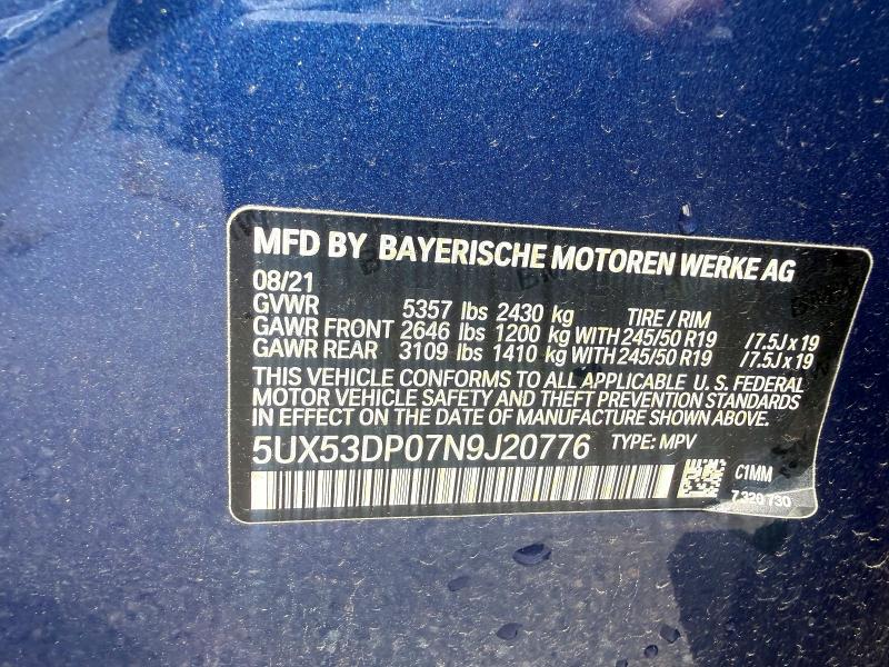 Aukcja sprzedaży 2022 Bmw X3, vin: 5UX53DP07N9J20776, numer aukcji: 63693386