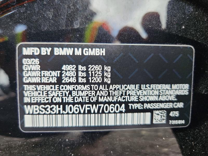 59027256 :رقم المزاد ، WBS33HJ06VFW70604 vin ، 2027 Bmw M3 مزاد بيع