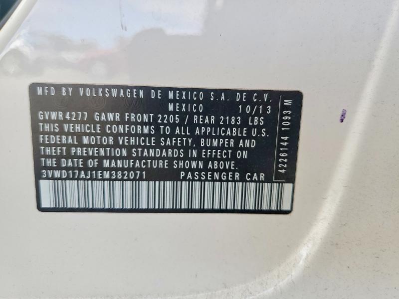 2014 Volkswagen Jetta მანქანა იყიდება აუქციონზე, vin: 3VWD17AJ1EM382071, აუქციონის ნომერი: 62355396