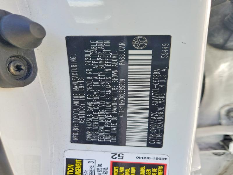 Auction sale of the 2019 Toyota Camry, vin: 4T1B11HK0KU685609, lot number: 60344166