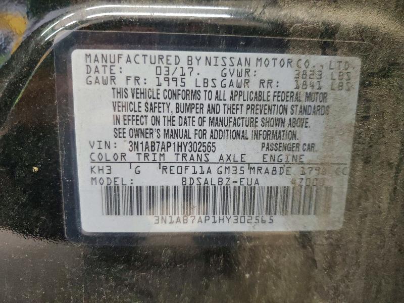 62299756 :رقم المزاد ، 3N1AB7AP1HY302565 vin ، 2017 Nissan Sentra مزاد بيع