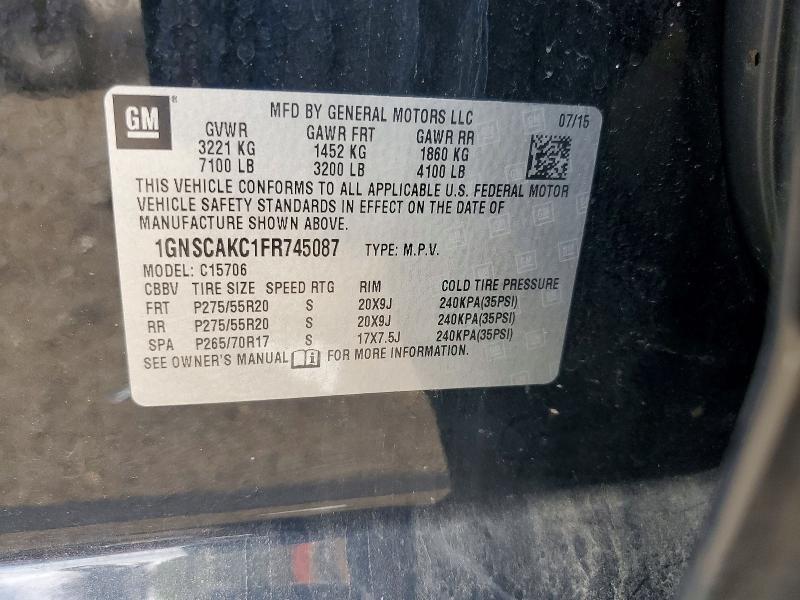 62038996 :رقم المزاد ، 1GNSCAKC1FR745087 vin ، 2015 Chevrolet Tahoe مزاد بيع