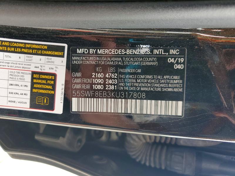 Aukcja sprzedaży 2019 Mercedes-benz C, vin: 55SWF8EB3KU317808, numer aukcji: 62330606