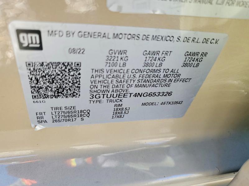 60294516 :رقم المزاد ، 3GTUUEET4NG653326 vin ، 2022 Gmc Sierra مزاد بيع