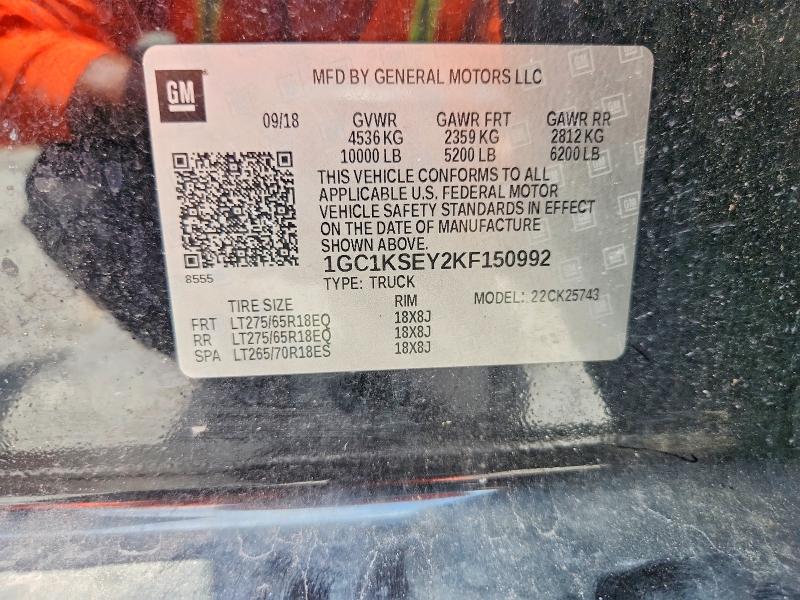 61876806 :رقم المزاد ، 1GC1KSEY2KF150992 vin ، 2019 Chevrolet Silverado مزاد بيع