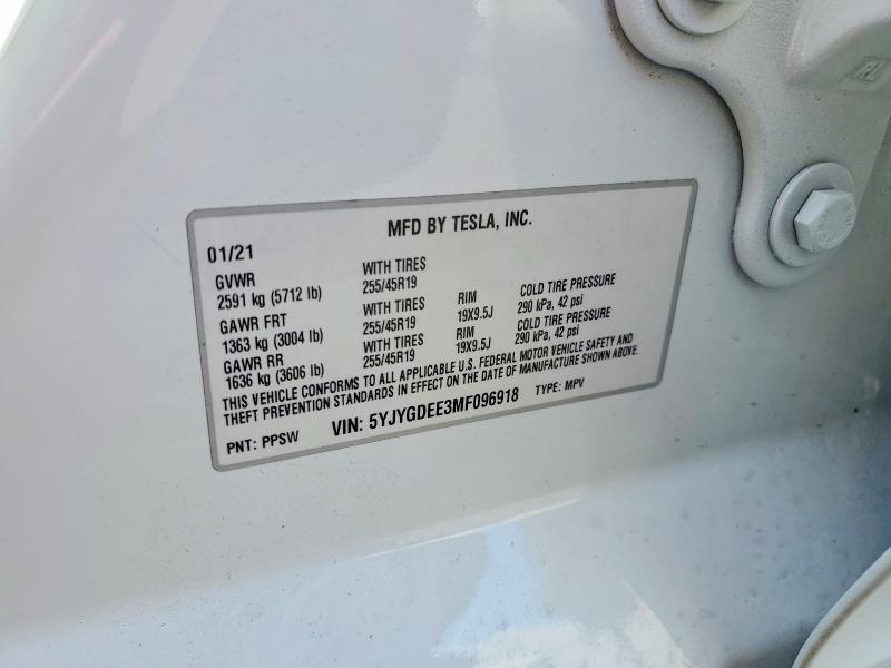 Aukcja sprzedaży 2021 Tesla Model Y, vin: 5YJYGDEE3MF096918, numer aukcji: 59716396