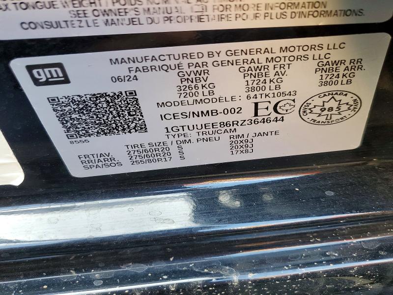 2024 Gmc Sierra მანქანა იყიდება აუქციონზე, vin: 1GTUUEE86RZ364644, აუქციონის ნომერი: 60516796