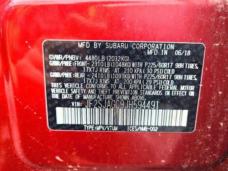 Продажа на аукционе авто 2018 Subaru Forester, vin: JF2SJAGC9JH594491, номер лота: 60034616