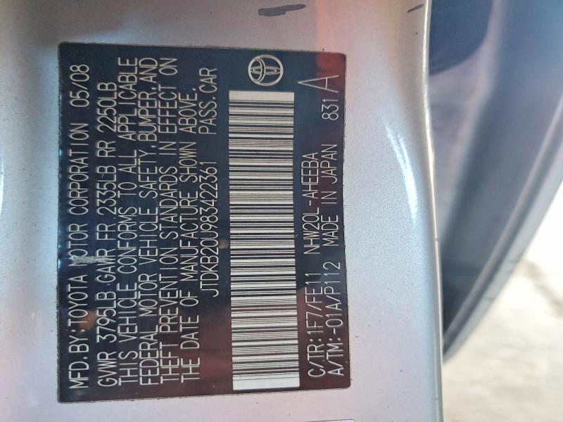 Продажа на аукционе авто 2008 Toyota Prius, vin: JTDKB20U983422361, номер лота: 62444396