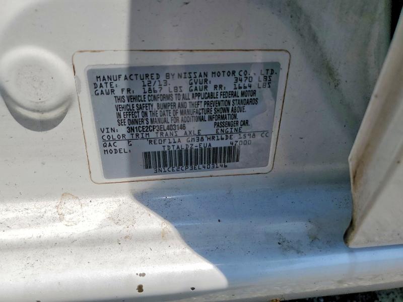 2014 Nissan Versa Note მანქანა იყიდება აუქციონზე, vin: 3N1CE2CP3EL403146, აუქციონის ნომერი: 63029426