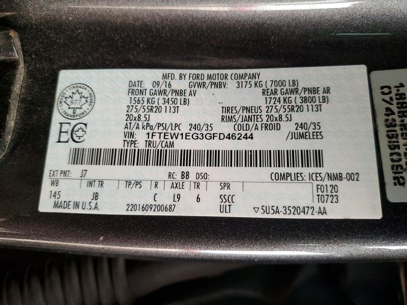 Aukcja sprzedaży 2016 Ford F150, vin: 1FTEW1EG3GFD46244, numer aukcji: 61220356