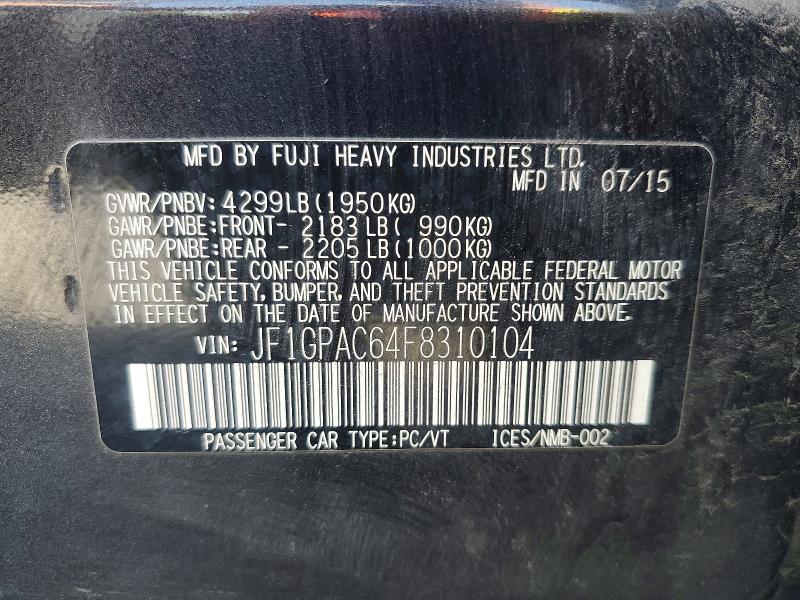 Продажа на аукционе авто 2015 Subaru Impreza, vin: JF1GPAC64F8310104, номер лота: 59871496