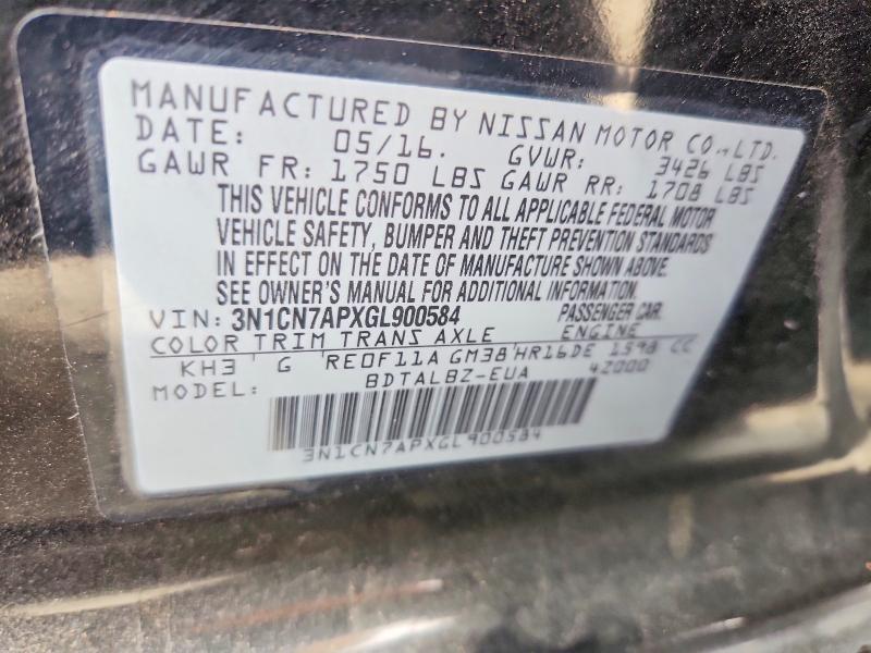 Aukcja sprzedaży 2016 Nissan Versa, vin: 3N1CN7APXGL900584, numer aukcji: 60841806