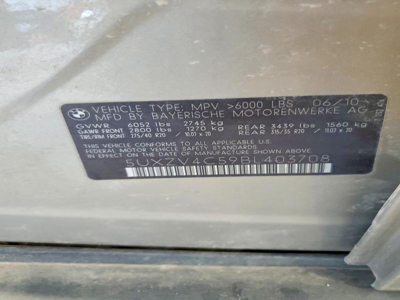 2011 Bmw X5 მანქანა იყიდება აუქციონზე, vin: 5UXZV4C59BL403708, აუქციონის ნომერი: 60926386