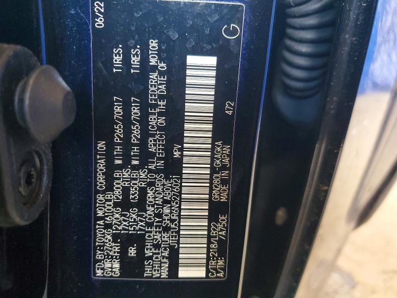 Aukcja sprzedaży 2022 Toyota 4runner, vin: JTEFU5JR6N5276021, numer aukcji: 61415626