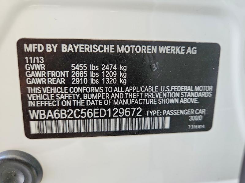 59876766 :رقم المزاد ، WBA6B2C56ED129672 vin ، 2014 Bmw 650 مزاد بيع