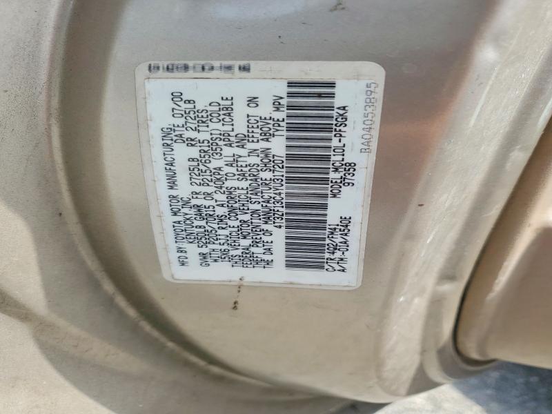 Aukcja sprzedaży 2000 Toyota Sienna, vin: 4T3ZF13C4YU317207, numer aukcji: 61060446