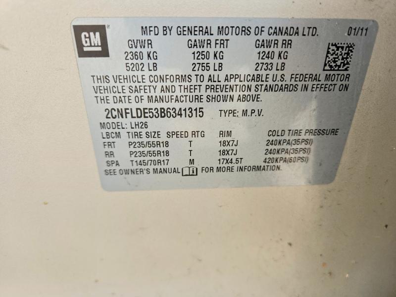 60056106 :رقم المزاد ، 2CNFLDE53B6341315 vin ، 2011 Chevrolet Equinox Ls مزاد بيع