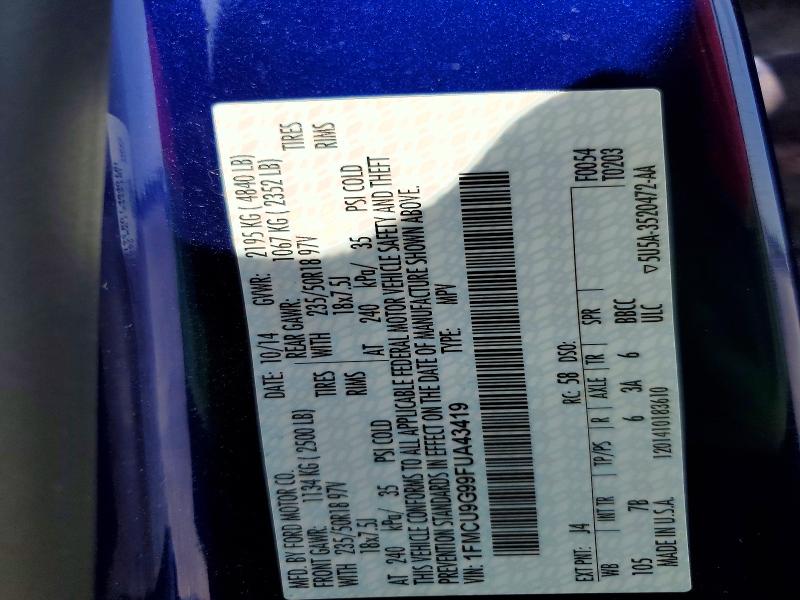 2015 Ford Escape მანქანა იყიდება აუქციონზე, vin: 1FMCU9G99FUA43419, აუქციონის ნომერი: 61512936