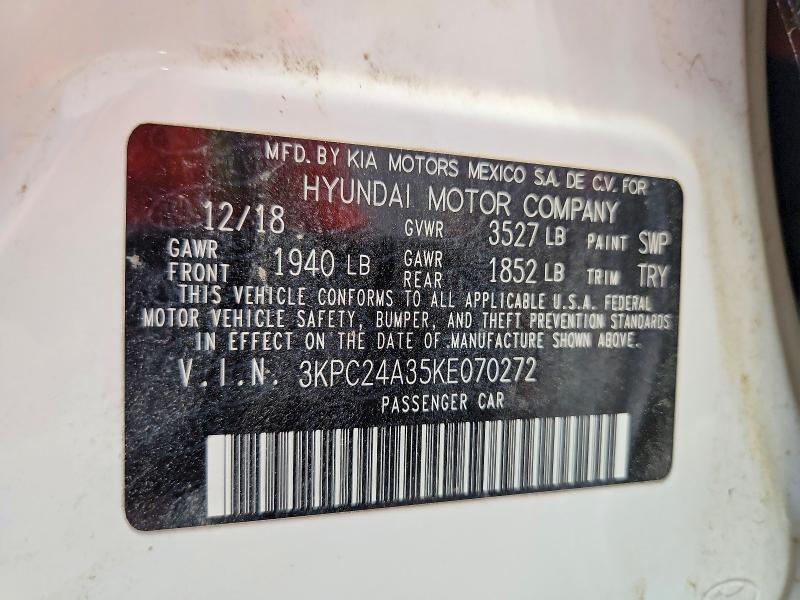 Auction sale of the 2019 Hyundai Accent, vin: 3KPC24A35KE070272, lot number: 61280736