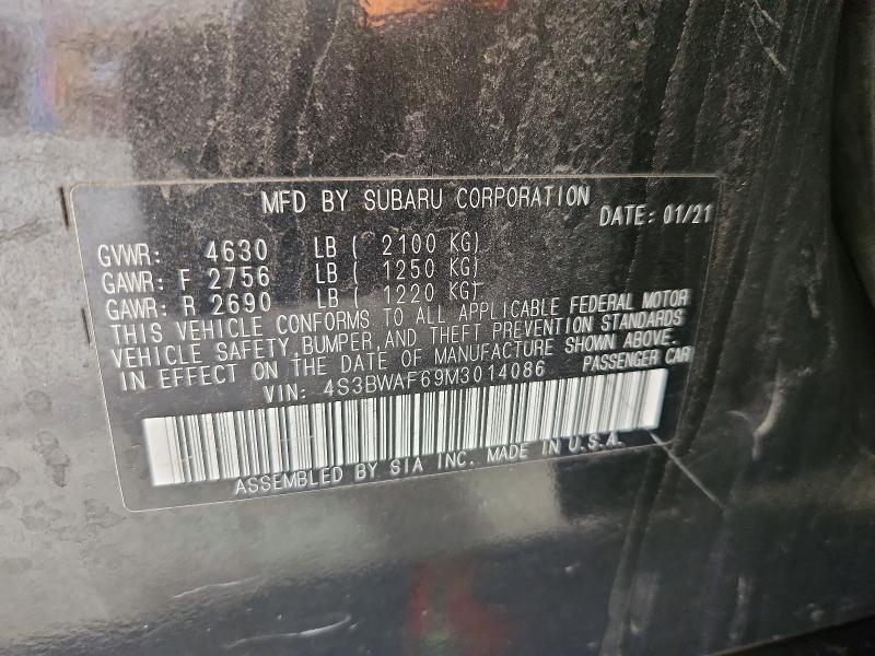 2021 Subaru Legacy მანქანა იყიდება აუქციონზე, vin: 4S3BWAF69M3014086, აუქციონის ნომერი: 59919756