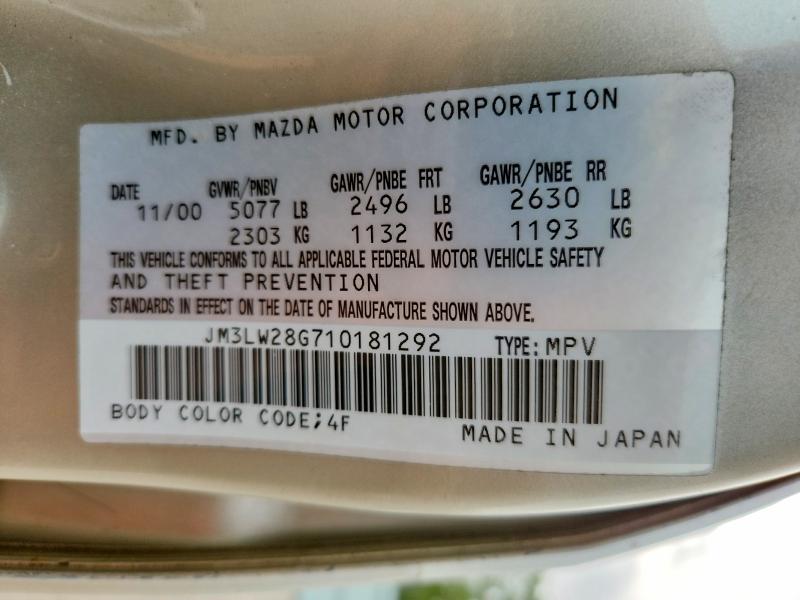 Продажа на аукционе авто 2001 Mazda Mpv, vin: JM3LW28G710181292, номер лота: 62930046