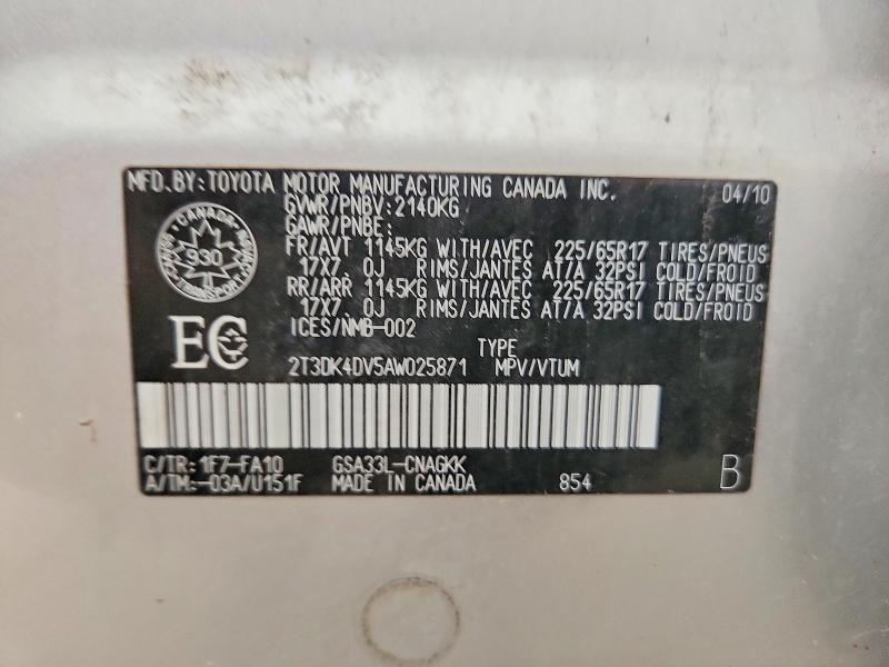 Продажа на аукционе авто 2010 Toyota Rav4, vin: 2T3DK4DV5AW025871, номер лота: 60703916
