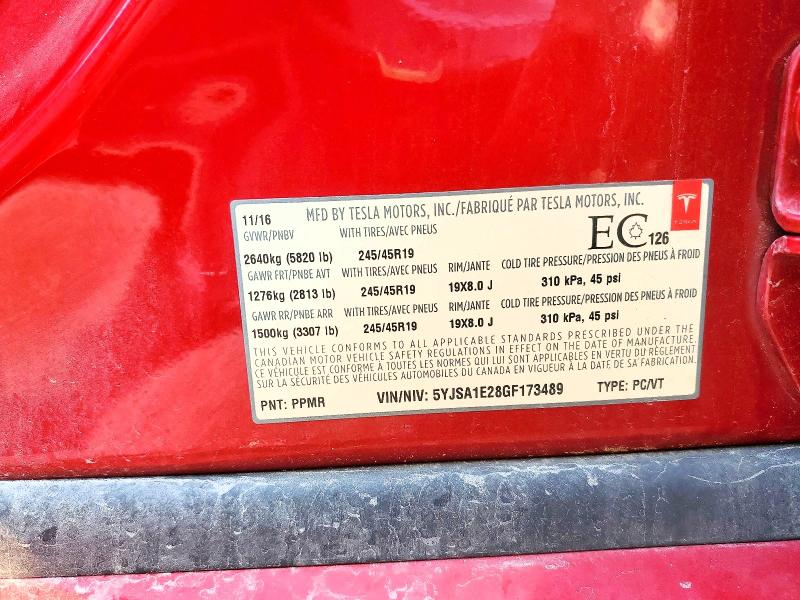 Продажа на аукционе авто 2016 Tesla Model S, vin: 5YJSA1E28GF173489, номер лота: 62290946