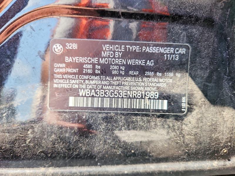 2014 Bmw 328 მანქანა იყიდება აუქციონზე, vin: WBA3B3G53ENR81989, აუქციონის ნომერი: 61677246