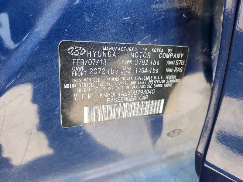 2013 Hyundai Elantra მანქანა იყიდება აუქციონზე, vin: KMHDH4AEXDU793040, აუქციონის ნომერი: 60715606