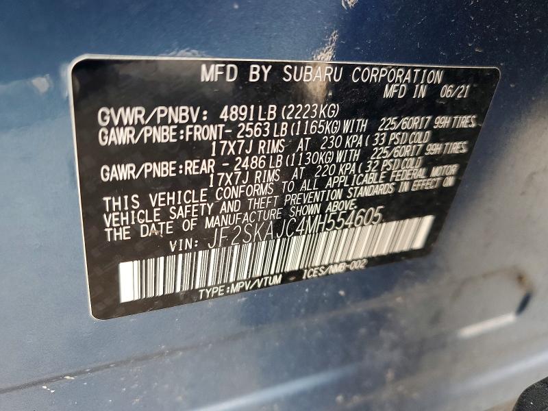 Продажа на аукционе авто 2021 Subaru Forester, vin: JF2SKAJC4MH554605, номер лота: 61780596