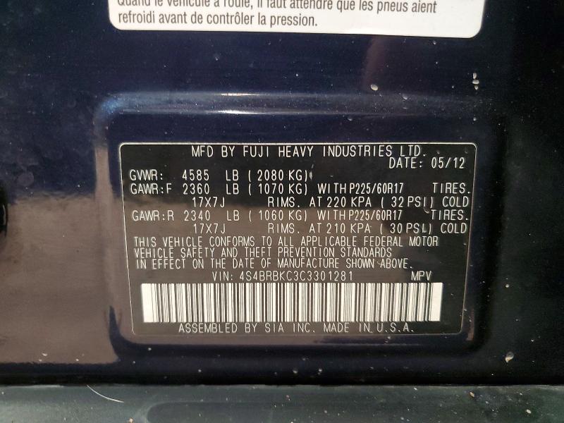 Aukcja sprzedaży 2012 Subaru Outback, vin: 4S4BRBKC3C3301281, numer aukcji: 59266356