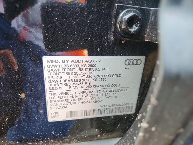Aukcja sprzedaży 2022 Audi Q7, vin: WA1AJBF76ND000614, numer aukcji: 59080296