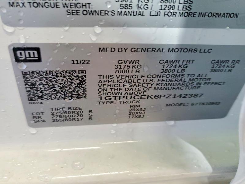 61591346 :رقم المزاد ، 1GTPUCEK6PZ142387 vin ، 2023 Gmc Sierra مزاد بيع