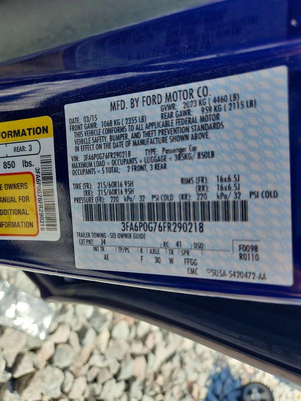 Продаж на аукціоні авто 2015 Ford Fusion, vin: 3FA6P0G76FR290218, номер лоту: 60941886