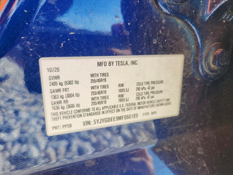 2021 Tesla Model Y მანქანა იყიდება აუქციონზე, vin: 5YJYGDEE9MF066189, აუქციონის ნომერი: 60133906