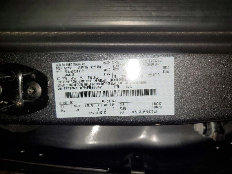 Aukcja sprzedaży 2022 Ford F150, vin: 1FTFW1E87NFB88842, numer aukcji: 61328726