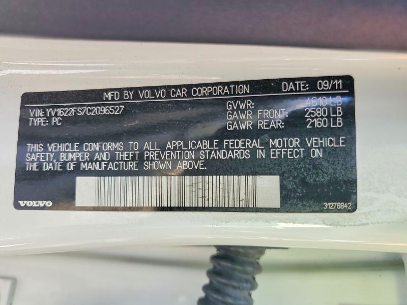 2012 Volvo S60 მანქანა იყიდება აუქციონზე, vin: YV1622FS7C2096527, აუქციონის ნომერი: 61562876